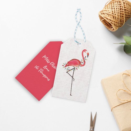 Christmas Festive Cute Flamingo String Lights  Gift Tags