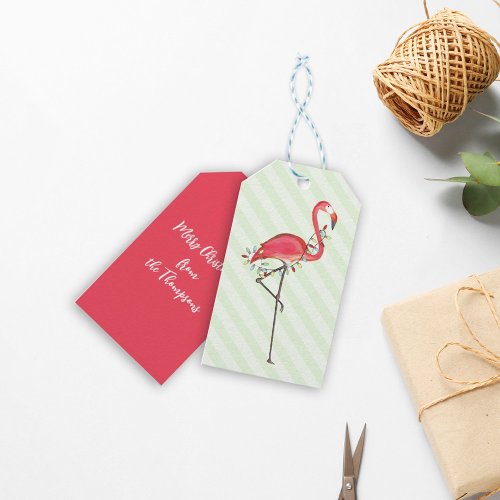 Christmas Festive Cute Flamingo String Lights Gift Tags