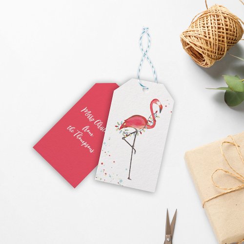 Christmas Festive Cute Flamingo String Lights Gift Tags