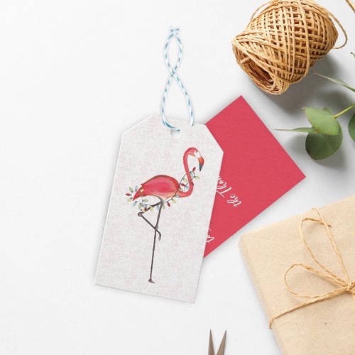 Christmas Festive Cute Flamingo String To From Gift Tags