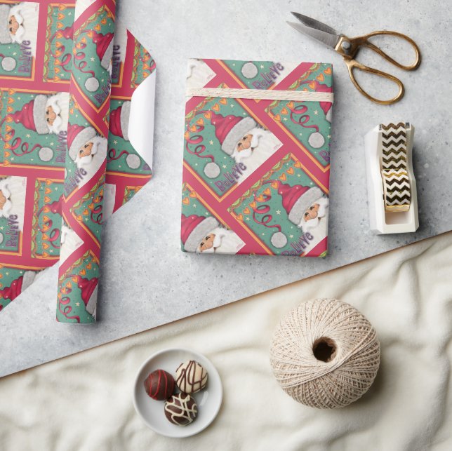 Christmas Festive Cute Pink Santa Inspirivity Wrapping Paper (Crafts)
