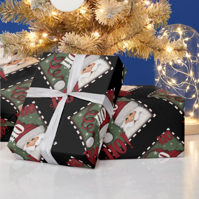 Christmas Festive Cute Santa Ho Ho Ho Inspirivity Wrapping Paper (Holidays)