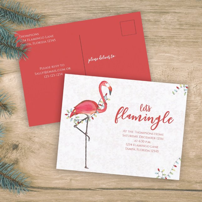 Christmas Festive Flamingo Holiday Lights Budget Postcard (Creator Uploaded)