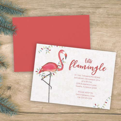 Christmas Festive Flamingo Holiday String Lights Invitation