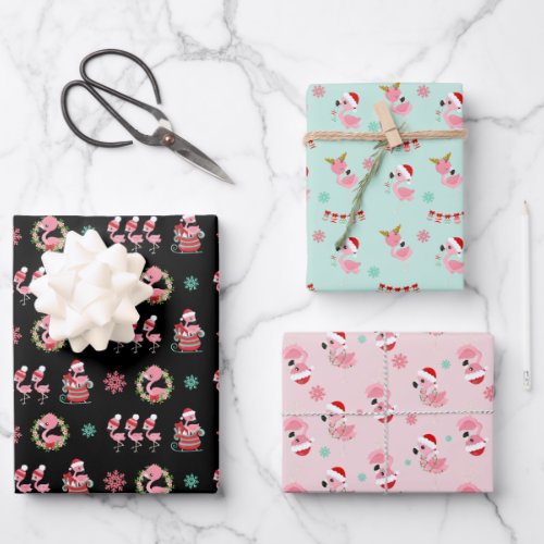 Christmas Festive Flamingo Pattern Wrapping Paper Sheets