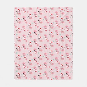 Christmas Festive Flamingos in Santa Hats on Pink Fleece Blanket