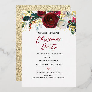 Christmas Festive Foliage Red Gold Party Foil Invitation