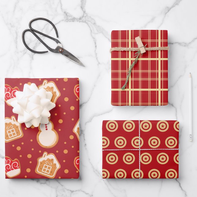 Christmas Festive Gingerbread Cookies  Wrapping Paper Sheets (Front)