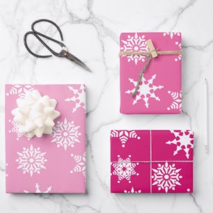 Christmas Festive Girly Pink Snowflakes Stars  Wrapping Paper Sheets