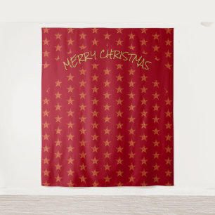 Christmas Festive Gold Stars RED Backdrop