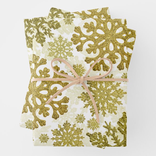 Christmas Festive Golden Snowflakes Abstract  Wrapping Paper Sheets (In situ)