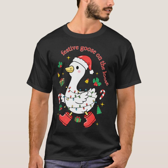 Christmas Festive Goose On The Loose Silly Goose X T-Shirt (Front)