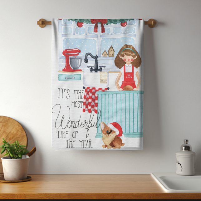 Christmas Festive Holiday Baking Watercolor Kitchen Towel (Creator Uploaded)