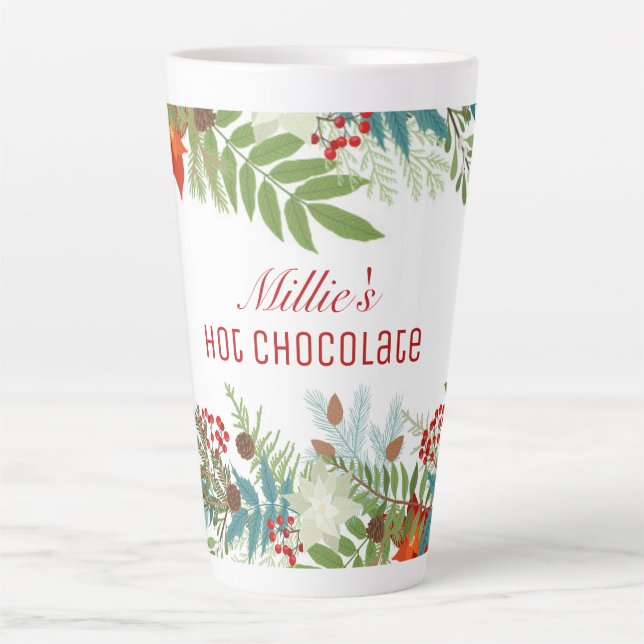 Christmas Festive Holiday Floral Personalized Latte Mug (Front)