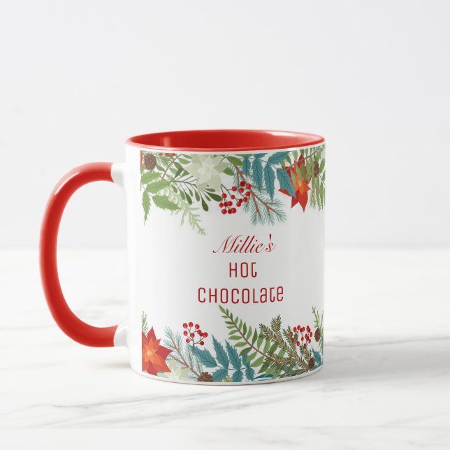 Christmas Festive Holiday Floral Personalized Mug (Left)