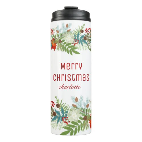 Christmas Festive Holiday Floral Personalized Thermal Tumbler