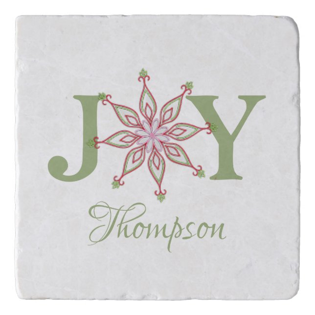 Christmas Festive Joy Holiday Snowflake Typography Trivet (Front)