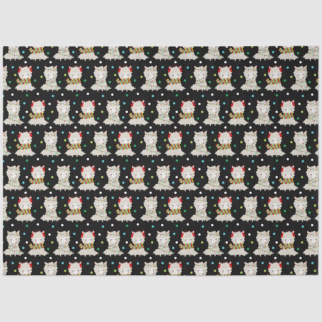 Christmas Festive Llamas on Black Tissue Paper (Front)