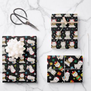 Christmas Festive Llamas on Black Wrapping Paper Sheets