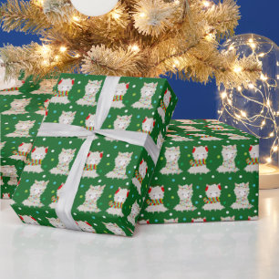 Christmas Festive Llamas on Green Wrapping Paper