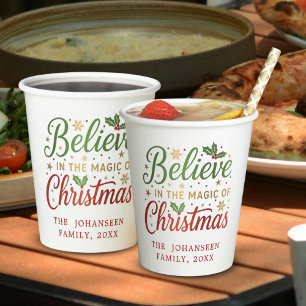 Christmas Festive Modern Party Red Typography Paper Cups