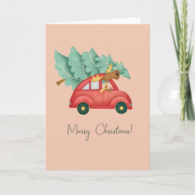 Christmas Festive Moose and Tree Card (Front)