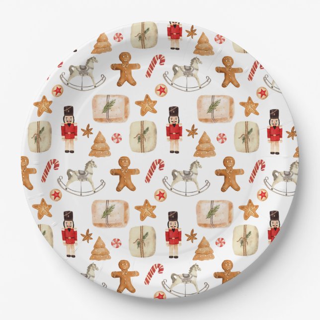 Christmas Festive Nutcracker Cookie Candycane  Paper Plates (Front)