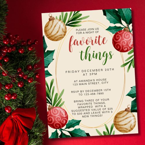 Christmas Festive Ornament Favorite Things Party Invitation