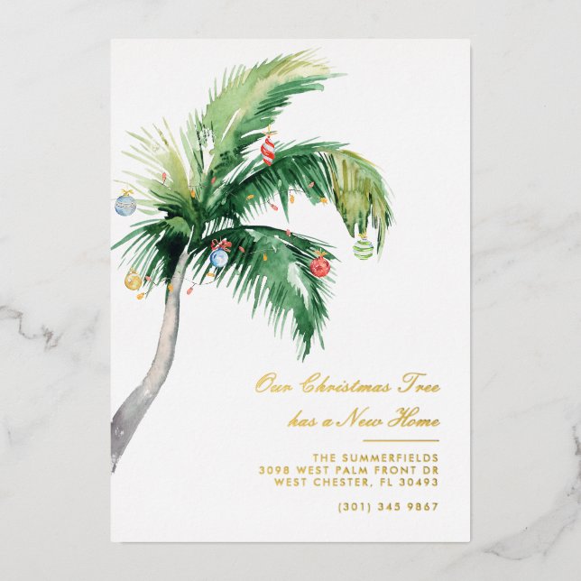 Christmas Festive Palm Tree Moving Gold Foil Holiday Card (Front)