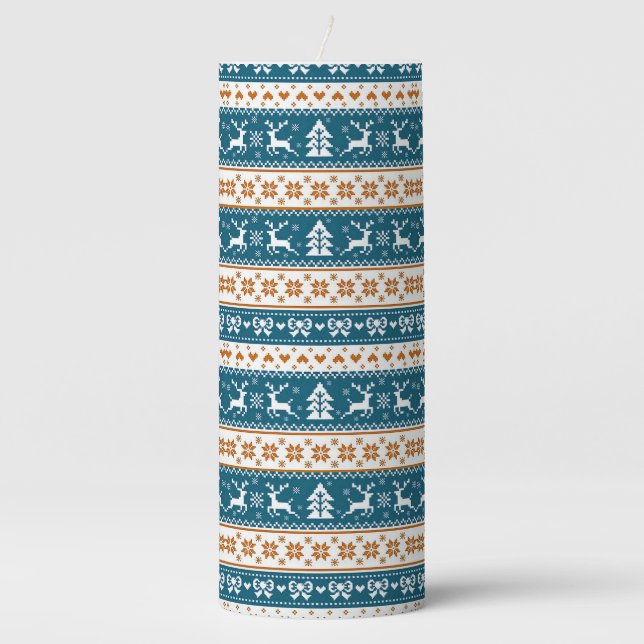 Christmas festive pattern pillar candle (Front)