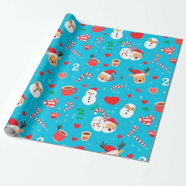 Christmas festive pattern wrapping paper (Unrolled)
