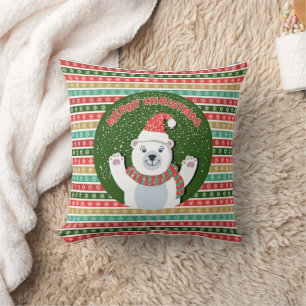 Christmas Festive patterns with Teddy Bear Throw Pillow