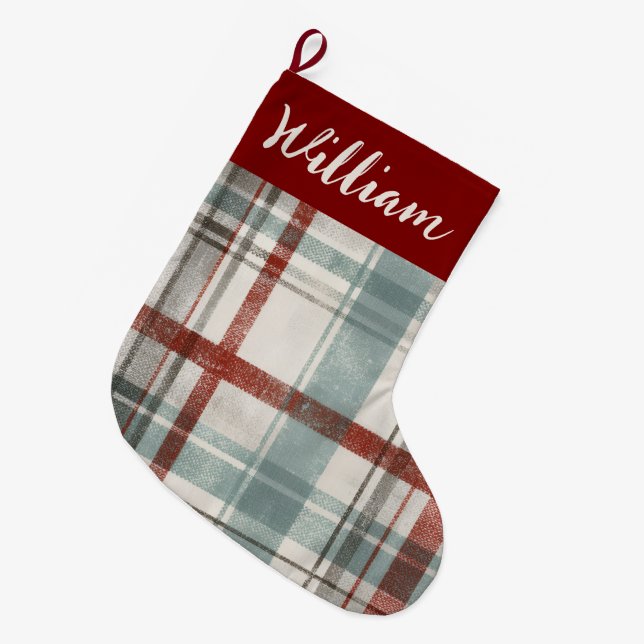 Christmas Festive Plaid Holiday Stocking (Front (Hanging))