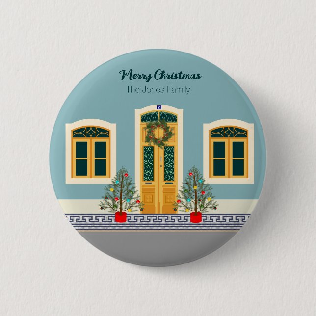 Christmas festive Portuguese House Button (Front)