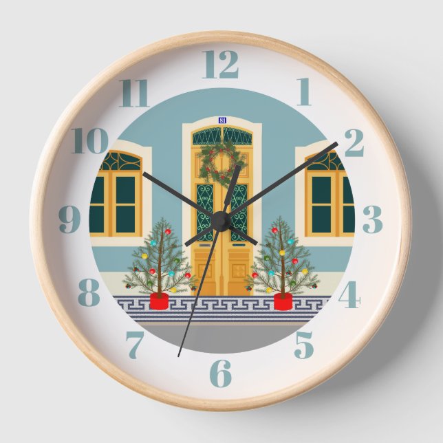 Christmas festive Portuguese House Clock (Front)