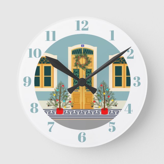 Christmas festive Portuguese House Round Clock (Front)