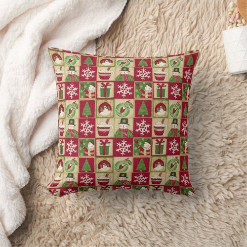 Christmas Festive Quilt Look Holiday Throw Pillow