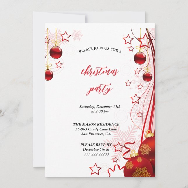  christmas festive red and white winter  invitation (Front)