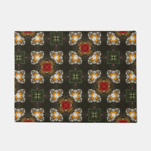 Christmas festive red cross abstract daisies doormat