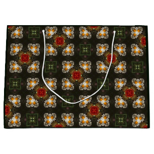 Christmas festive red cross abstract daisies large gift bag
