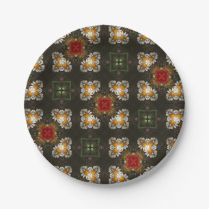 Christmas festive red cross abstract daisies paper plates