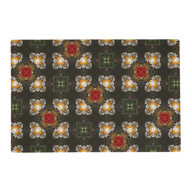 Christmas festive red cross abstract daisies placemat (Front)