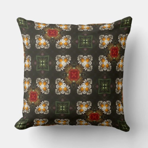 Christmas festive red cross abstract daisies throw pillow