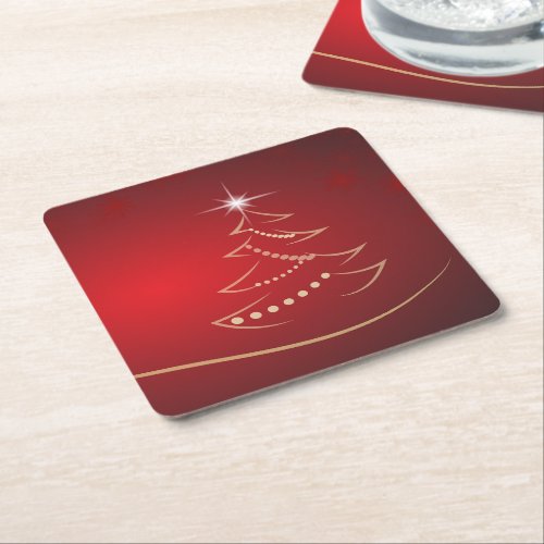 Christmas Festive Red Elegant Square Paper Coaster