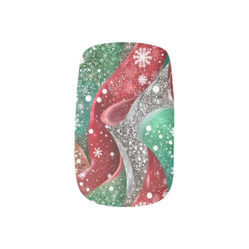 Christmas Festive Red Green Silver Faux Glitter  Minx Nail Art