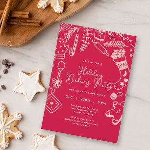 Christmas festive Red Holiday Baking Party Invitation