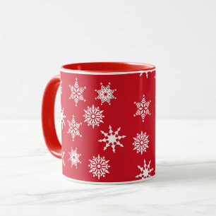 Christmas Festive Red & White Snowflakes Stars Mug