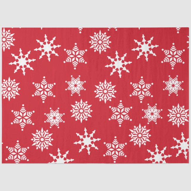 Christmas Festive Red & White Snowflakes Stars  Tissue Paper (Front)