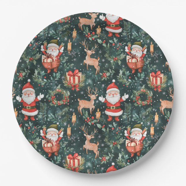 Christmas Festive Santa Claus Paper Plates (Front)