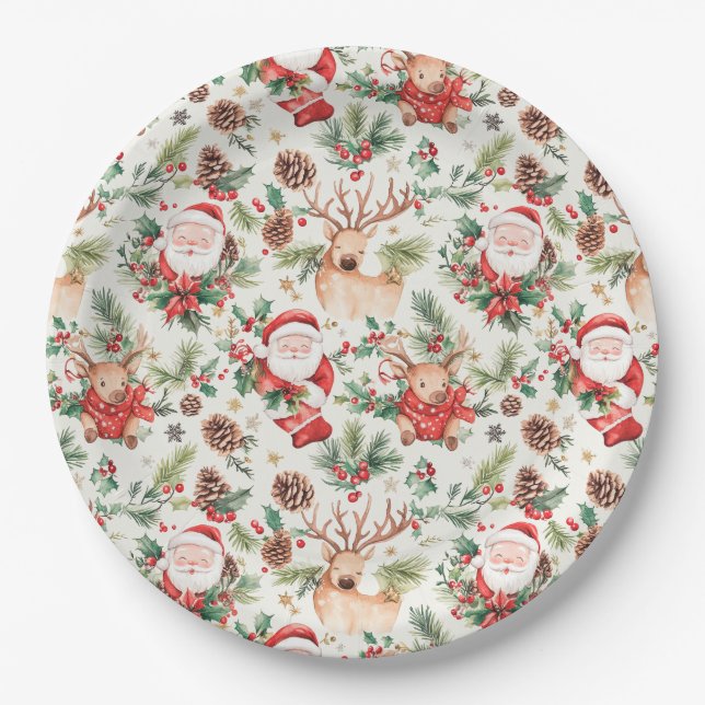 Christmas Festive Santa Claus Paper Plates (Front)
